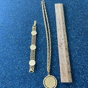 Zodiac “Libra” heavy gold tone 12” necklace and matching bracelet